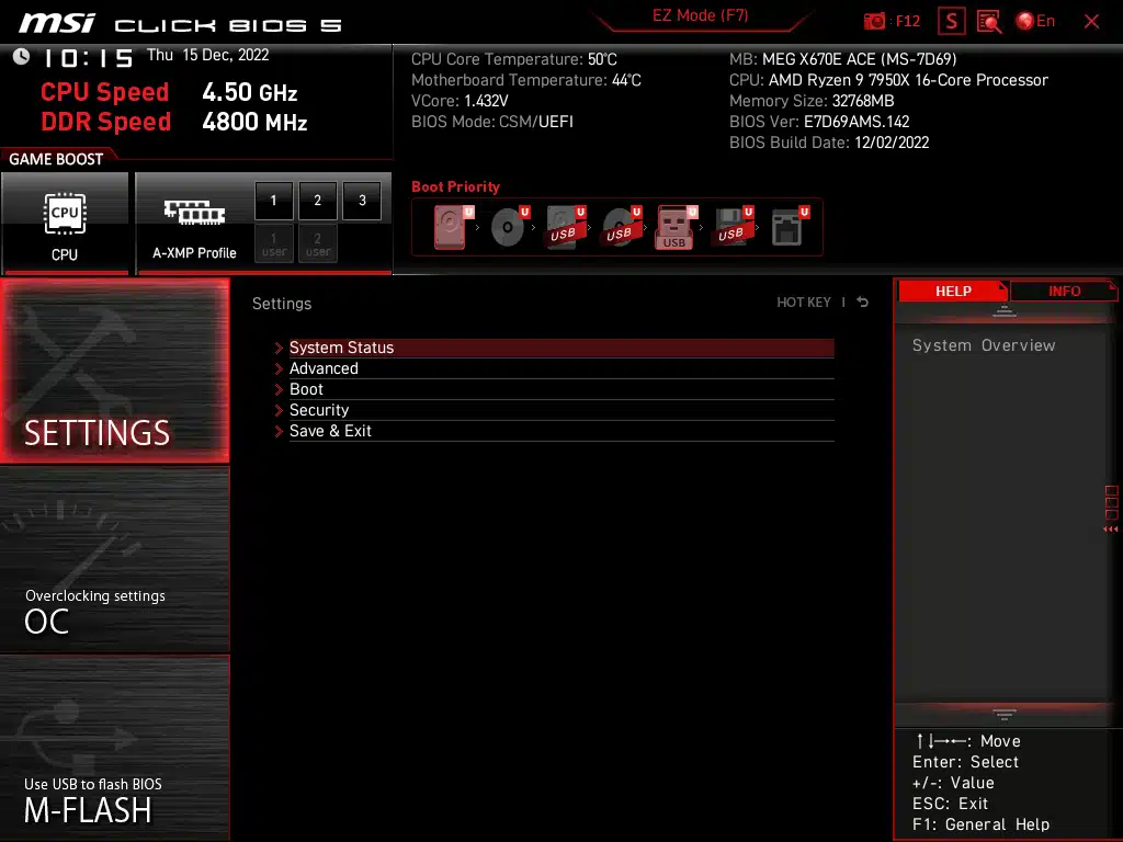 MSI MEG X670E ACE BIOS Screenshot