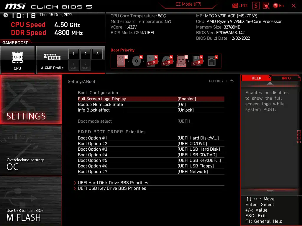 MSI MEG X670E ACE BIOS Screenshot