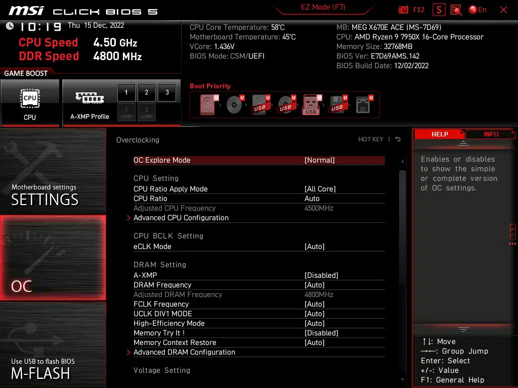 MSI MEG X670E ACE BIOS Screenshot