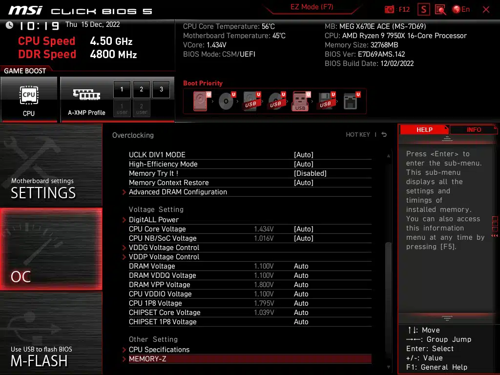 MSI MEG X670E ACE BIOS Screenshot