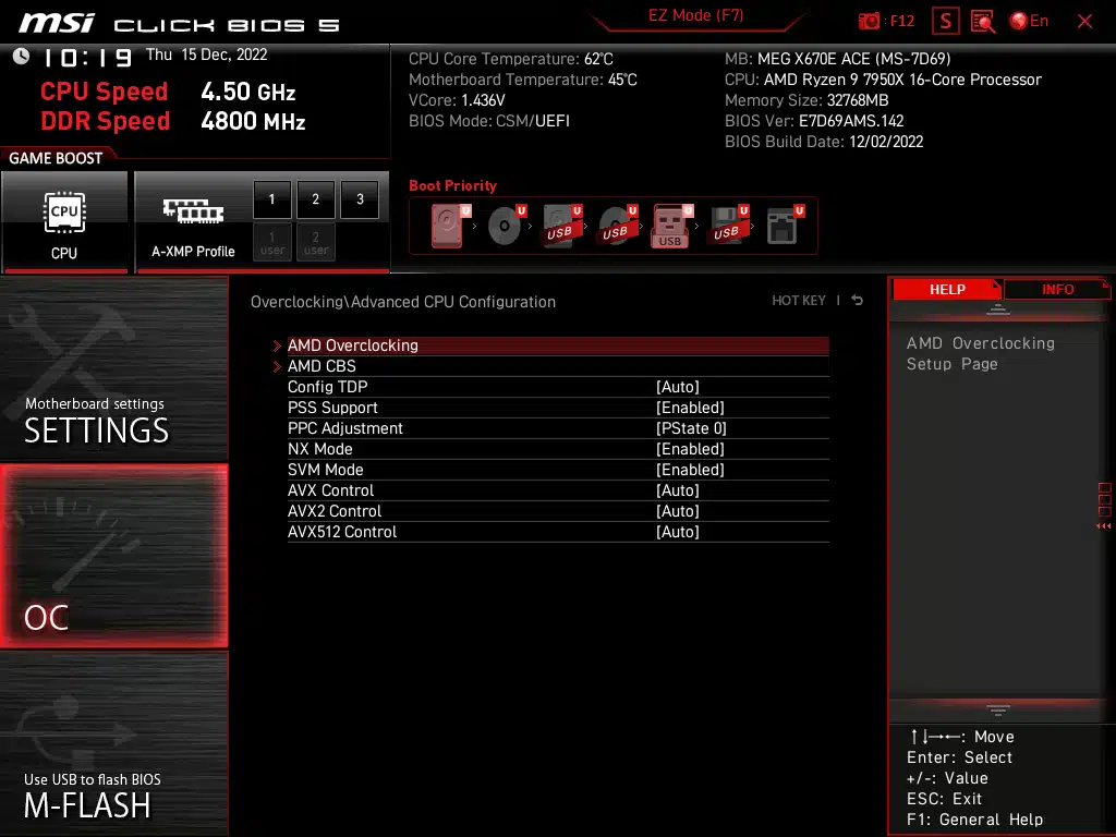 MSI MEG X670E ACE BIOS Screenshot