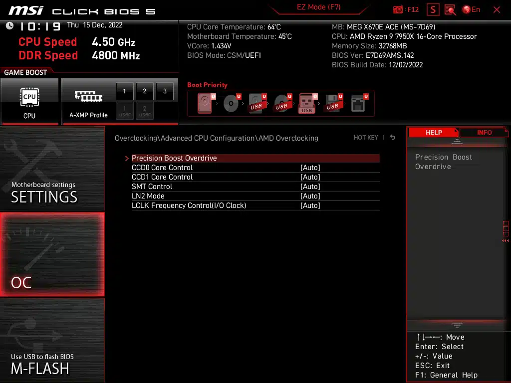 MSI MEG X670E ACE BIOS Screenshot