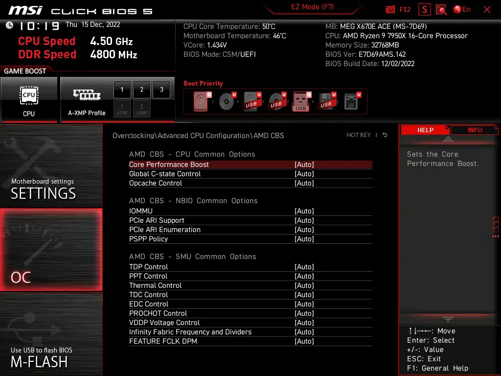 MSI MEG X670E ACE BIOS Screenshot