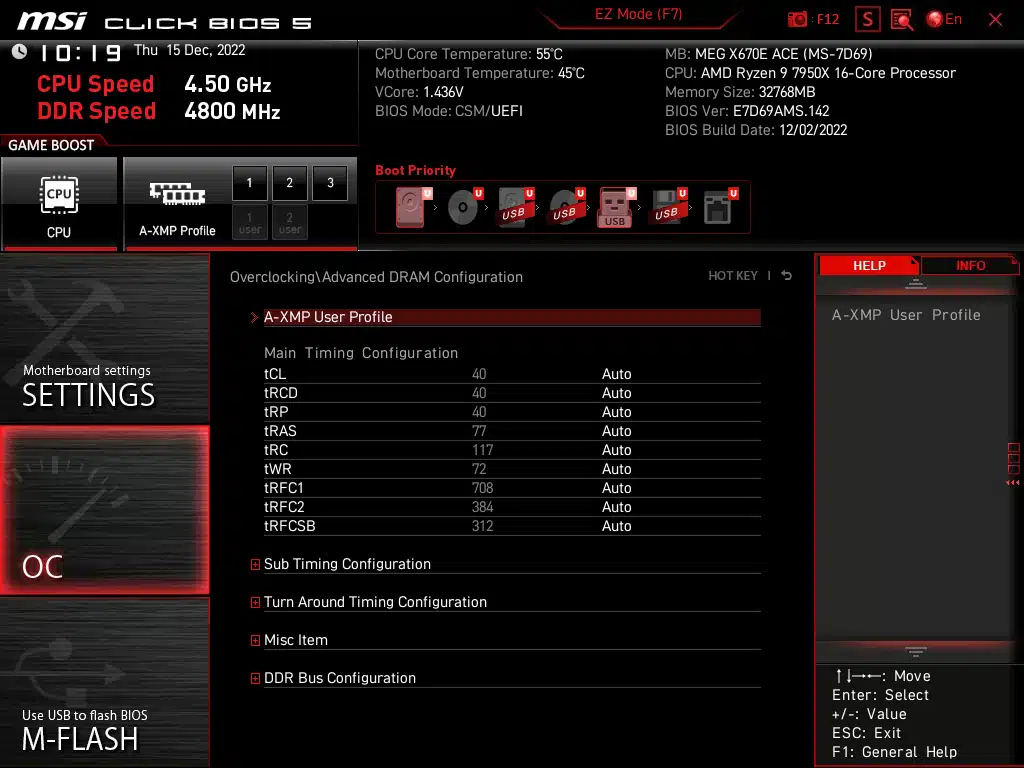 MSI MEG X670E ACE BIOS Screenshot