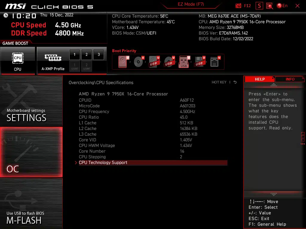 MSI MEG X670E ACE BIOS Screenshot