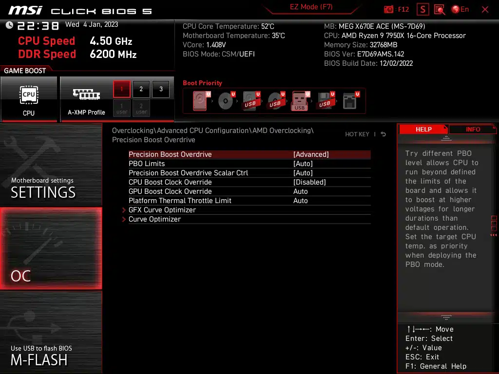 MSI MEG X670E ACE BIOS Screenshot