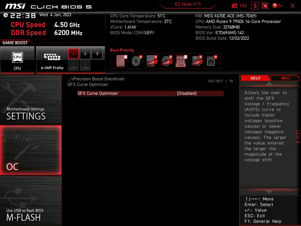 MSI MEG X670E ACE BIOS Screenshot