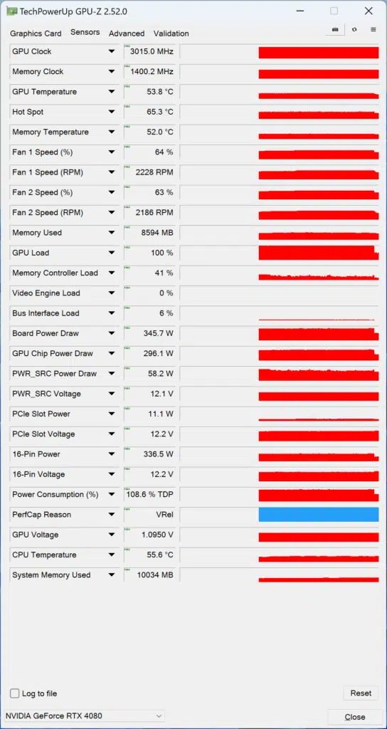 MSI GeForce RTX 4080 16GB SUPRIM X: screen shot of GPUZ