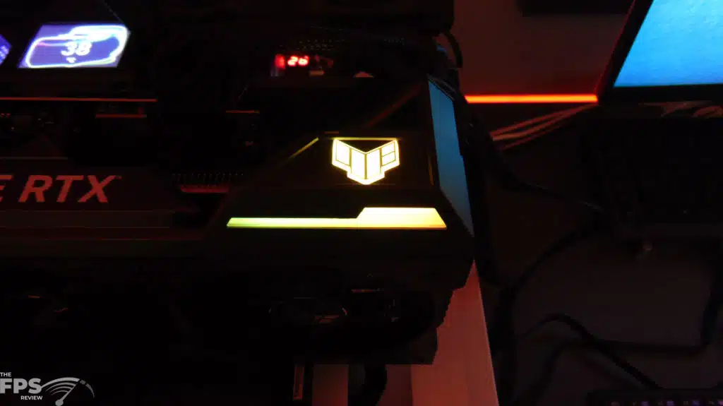 ASUS TUF Gaming GeForce RTX 4070 Ti 12GB OC Edition Closeup of TUF Logo in the Dark RGB