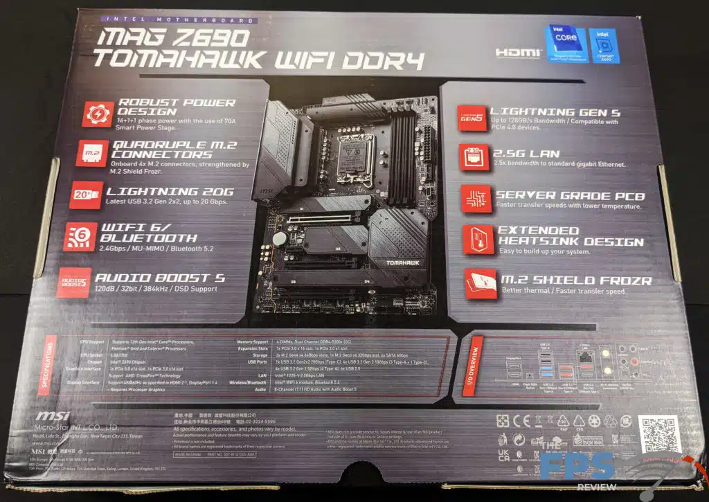 MSI MAG Z690 TOMAHAWK WIFI DDR4 Motherboard Box Back