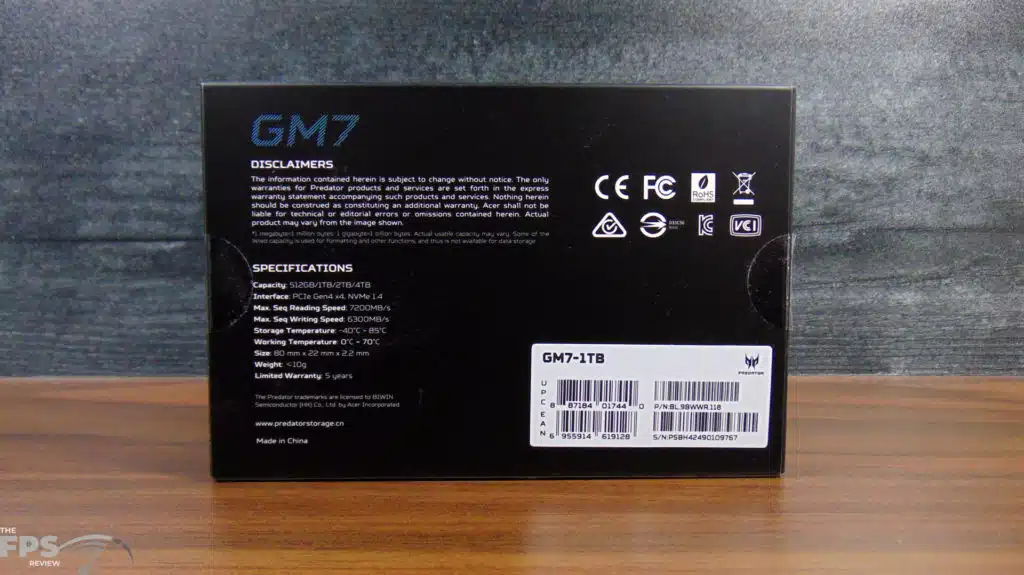 Acer Predator 1TB Gen4 x4 M.2 SSD Box Back