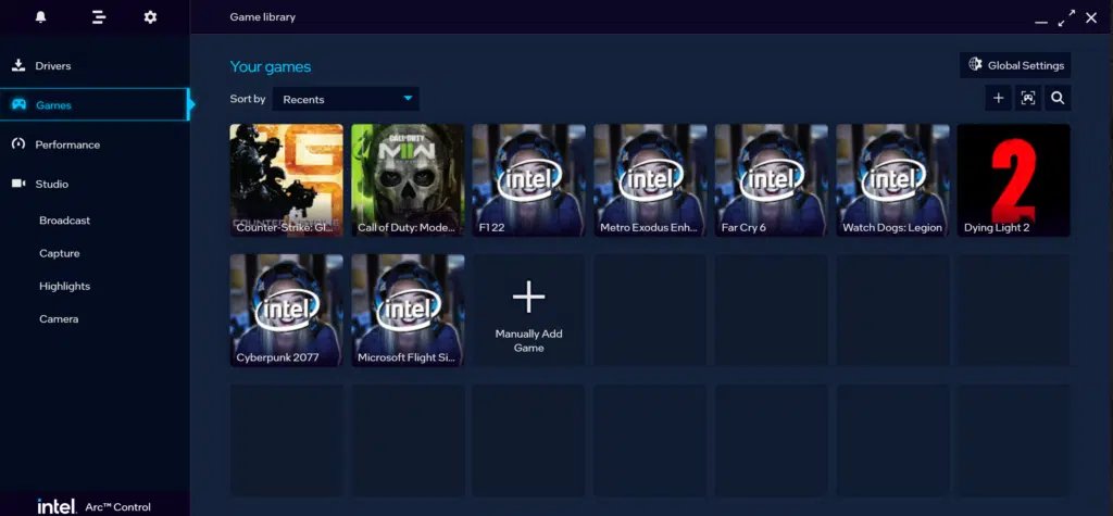 Intel Arc Control Screenshot