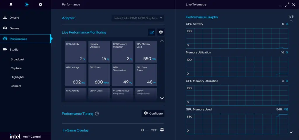 Intel Arc Control Screenshot