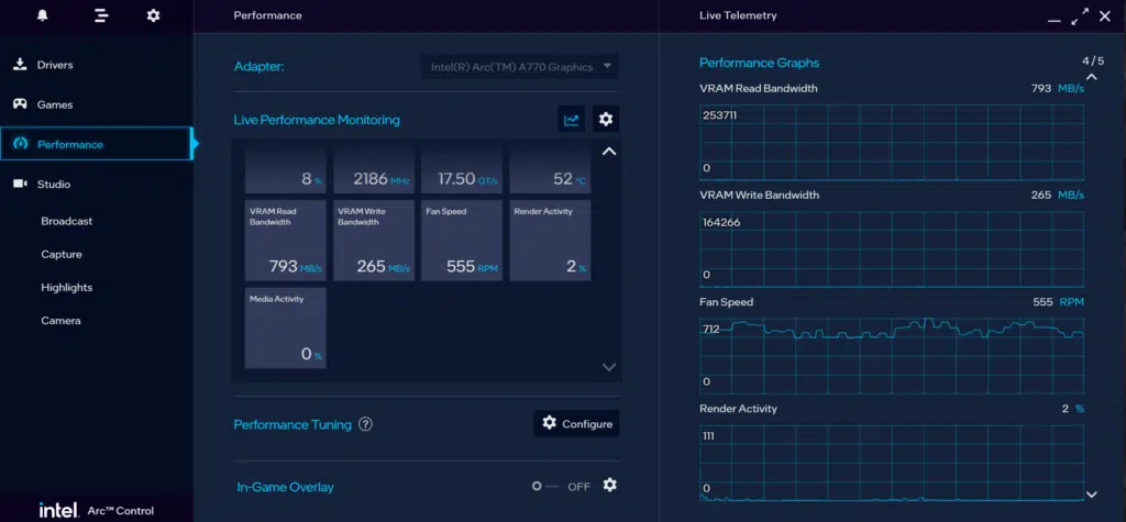 Intel Arc Control Screenshot