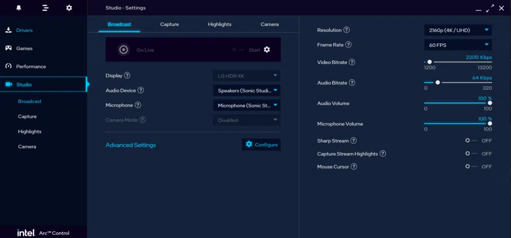 Intel Arc Control Screenshot