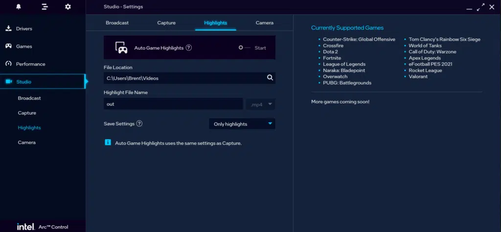 Intel Arc Control Screenshot