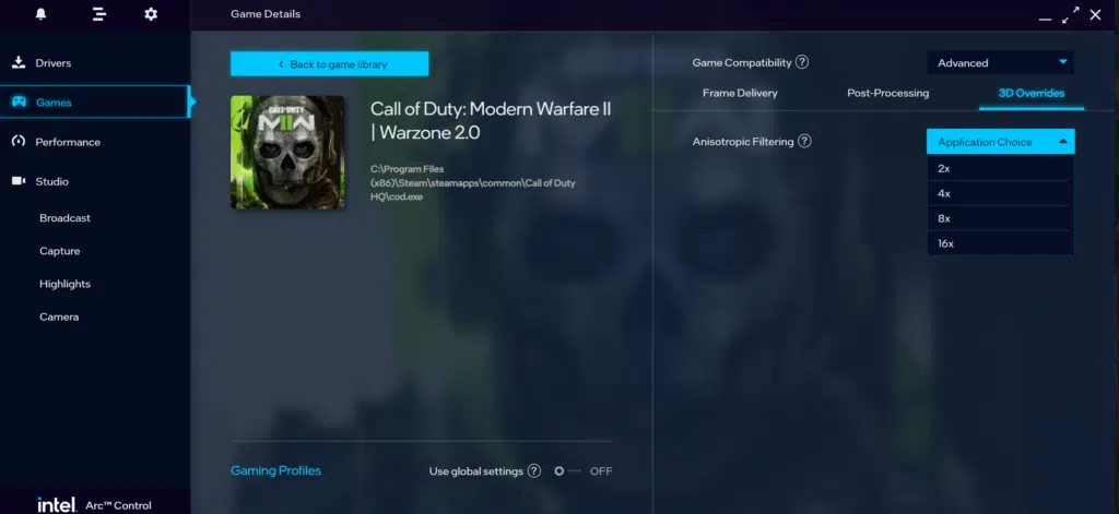 Intel Arc Control Screenshot