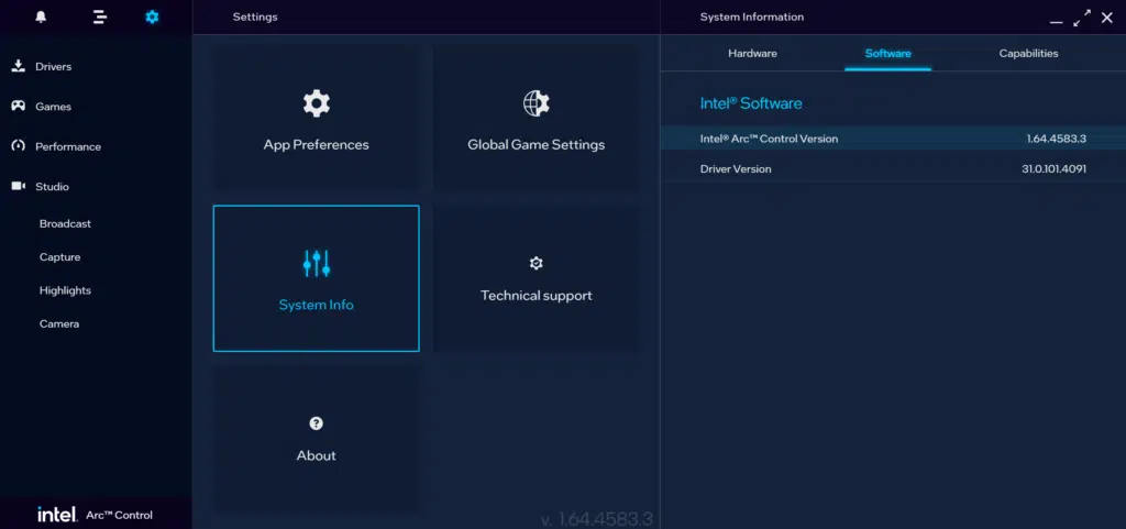 Intel Arc Control Screenshot