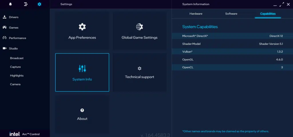 Intel Arc Control Screenshot