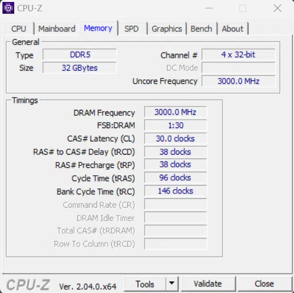 AMD Ryzen 9 7950X3D CPU-Z Memory Screenshot