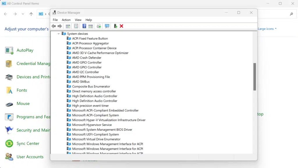 AMD Ryzen 9 7950X3D Device Manager Screenshot