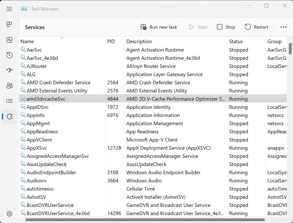 AMD Ryzen 9 7950X3D Task Manager Services