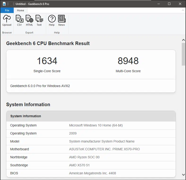 Geekbench 6 CPU Benchmark Results Screenshot