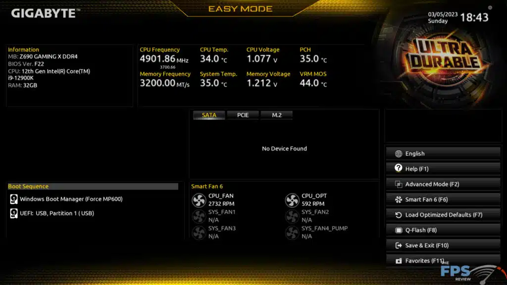 GIGABYTE Z690 GAMING X UEFI BIOS Image.