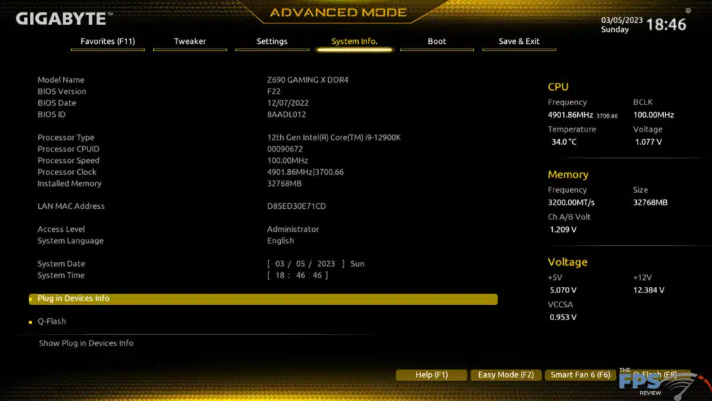 GIGABYTE Z690 GAMING X UEFI BIOS Image.