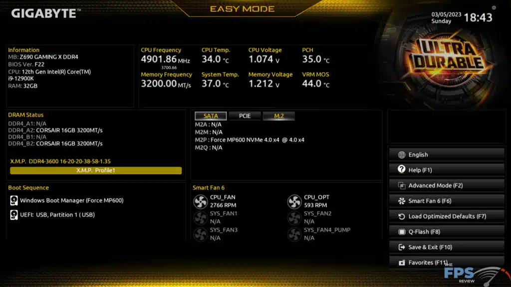 GIGABYTE Z690 GAMING X UEFI BIOS Image.