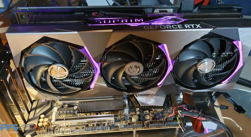MSI GeForce RTX 4090 SUPRIM X: card in computer, RGB front
