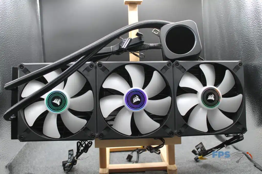 CORSAIR H170i ELITE LCD assembled unit on stand