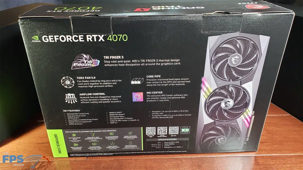 MSI GeForce RTX 4070 GMING X Trio 12G : box back