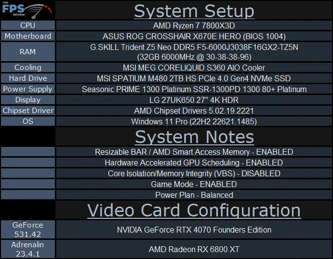 System Setup Table