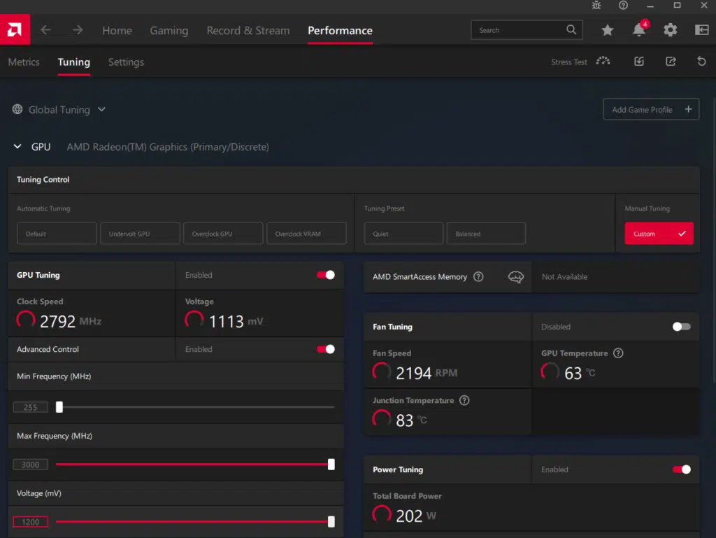 SAPPHIRE PULSE AMD Radeon RX 7600 GAMING OC Video Card: overclock settings
