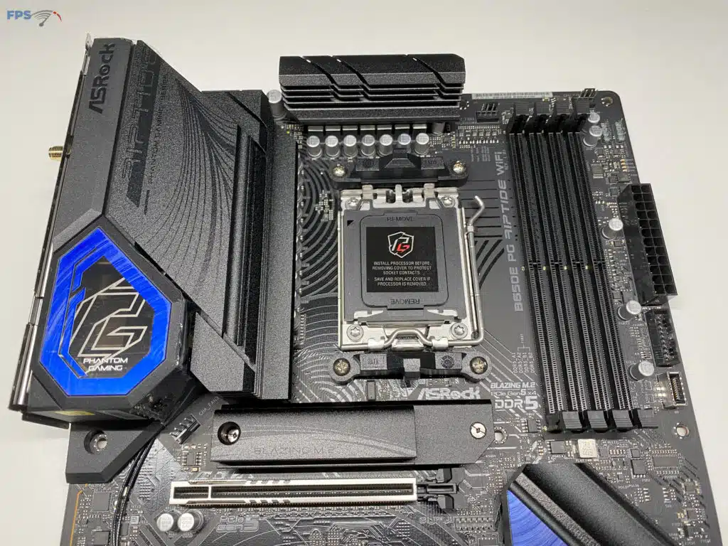 B650E PG Riptide WiFi top of motherboard