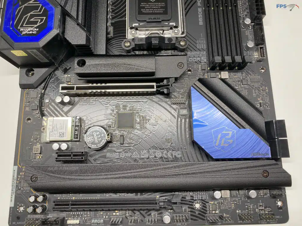 B650E PG Riptide WiFi Bottom of motherboard