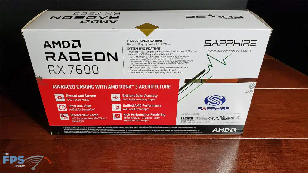SAPPHIRE PULSE AMD Radeon RX 7600 GAMING OC Video Card: box back