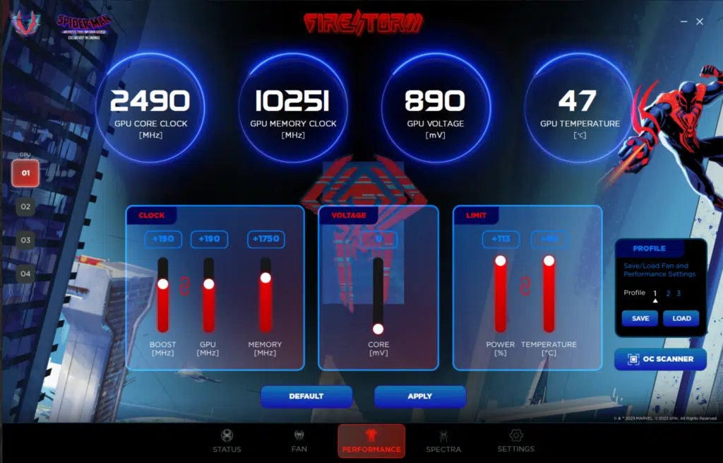 ZOTAC GAMING GeForce RTX 4060 8GB Twin Edge OC White Edition ZOTAC GAMING FireStorm Utility Overclock Screenshot