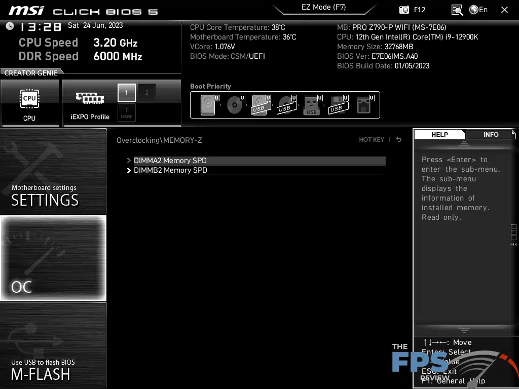 MSI Z790-P PRO WiFi BIOS screenshots.