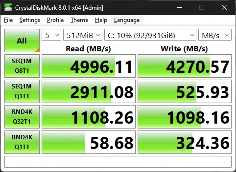 MSI Z790-P PRO WiFi Crystal Diskmark Scores.
