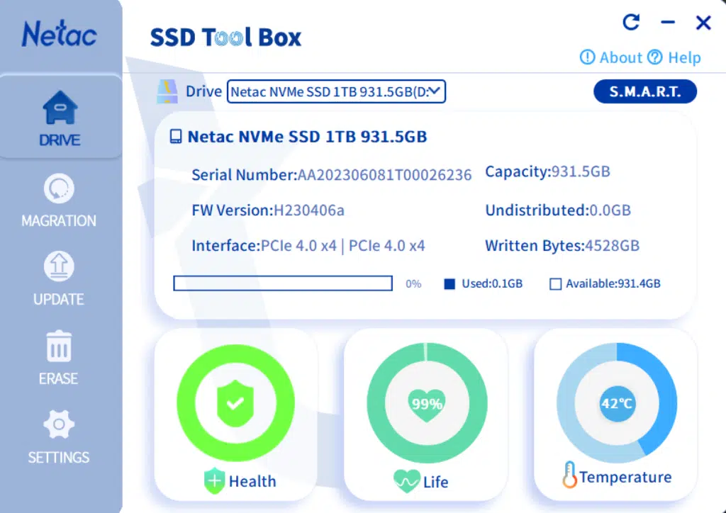 Netac NV7000-t 1TB PCIe Gen4 M.2 NVMe SSD SSD Toolbox