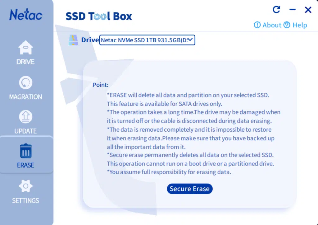 Netac NV7000-t 1TB PCIe Gen4 M.2 NVMe SSD SSD Toolbox