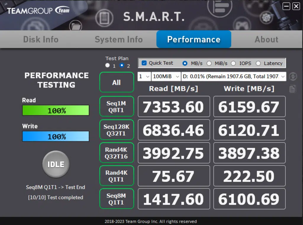 TEAMGROUP MP44 2TB PCIe Gen4 M.2 NVMe SSD TEAMGROUP S.M.A.R.T. Tool
