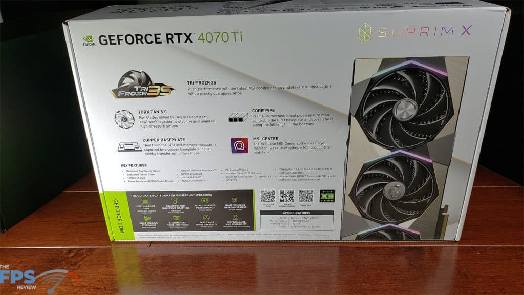 MSI GeForce RTX 4070 Ti SUPRIM X 12G: box rear