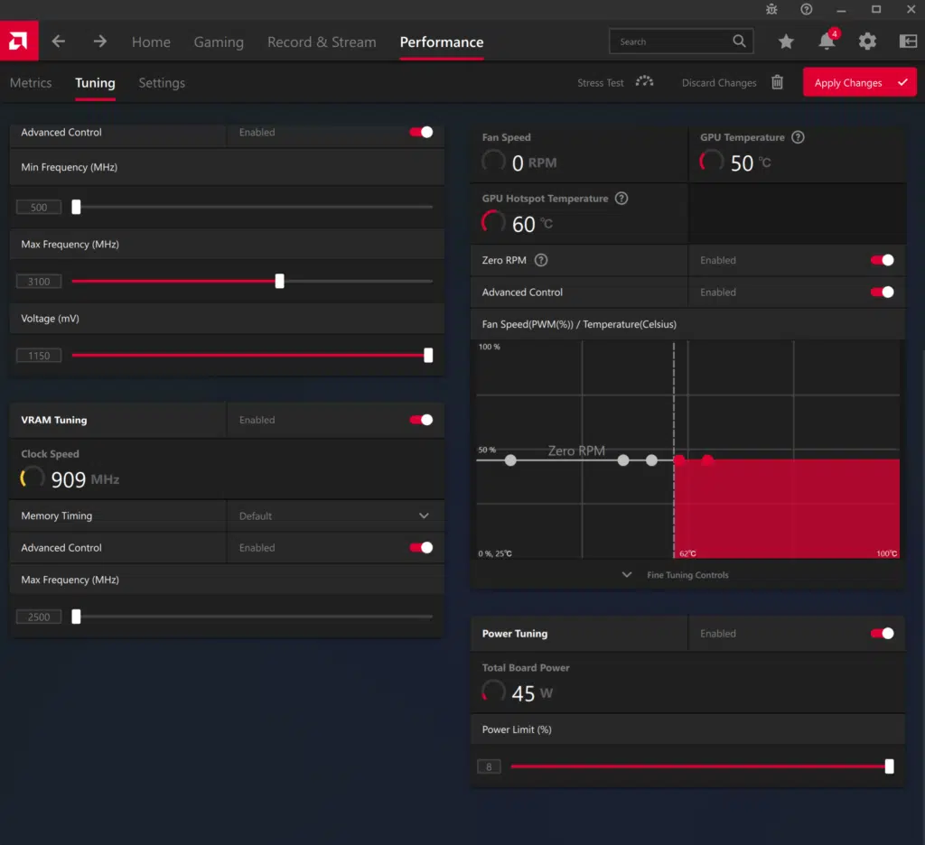 MSI AMD Radeon RX 7900 XTX GAMING TRIO CLASSIC: adrenalin final settings