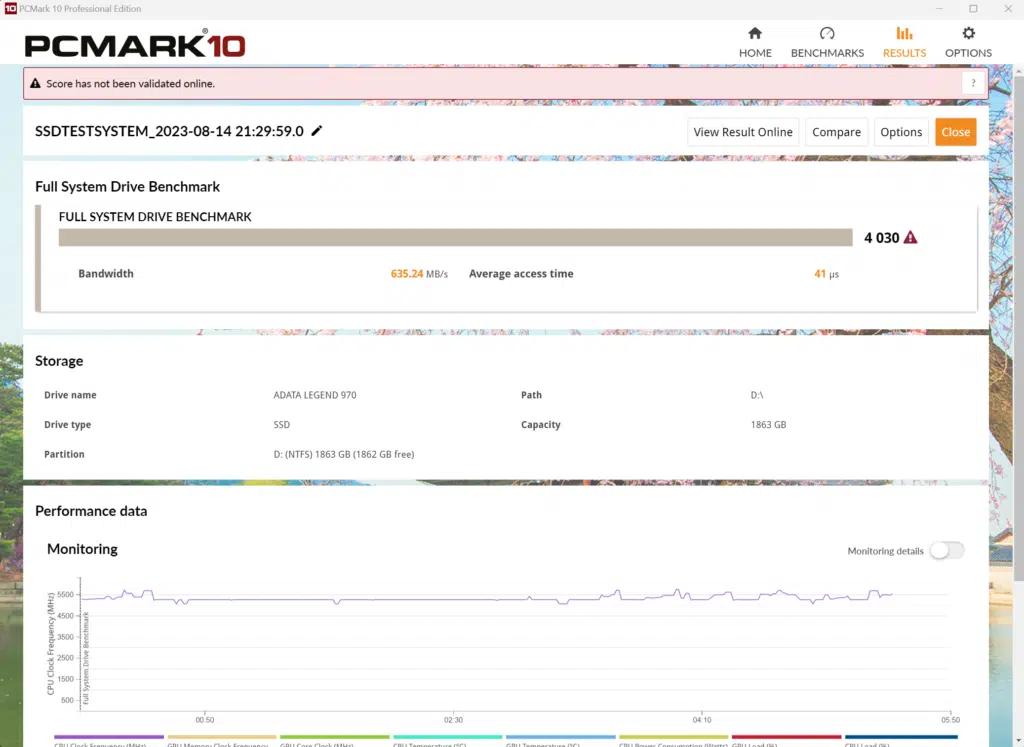 PCMark 10 Full System Drive Benchmark Screenshot