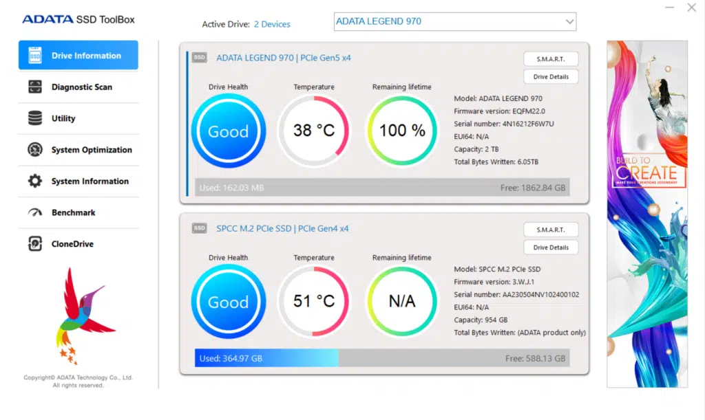 ADATA SSD Toolbox Screenshot