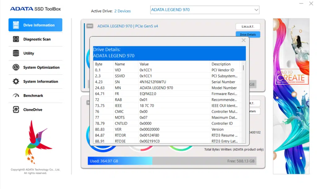 ADATA SSD Toolbox Screenshot