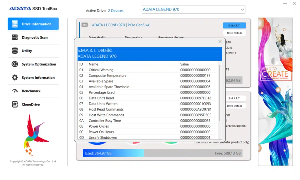 ADATA SSD Toolbox Screenshot